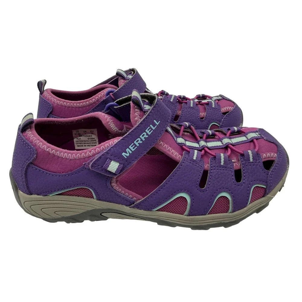 Merrell Hiking Sandals Kids Size 7 Purple Excellent Leather Mesh MK165683